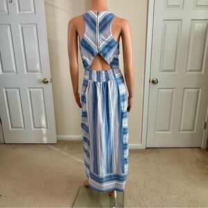 Open Back Maxi Dress 100% Cotton Stripes Coastal Festival Indie Romantic Medium